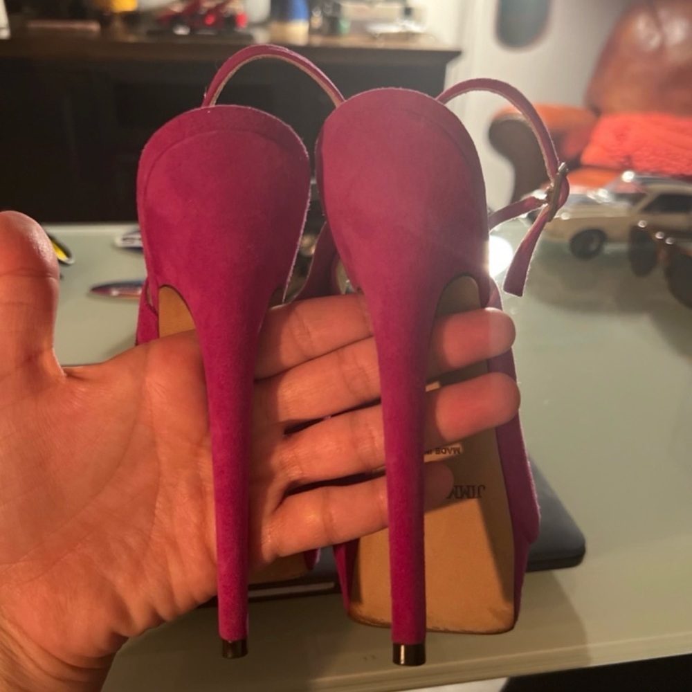 Jimmy Choo Fuchsia Suede Peep-Toe Heels - Picture 5 of 5
